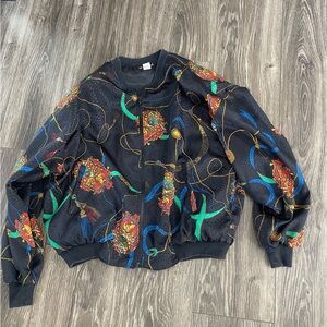 Vintage Bomber Jacket Floral Naked Zip Up Women's large Notations